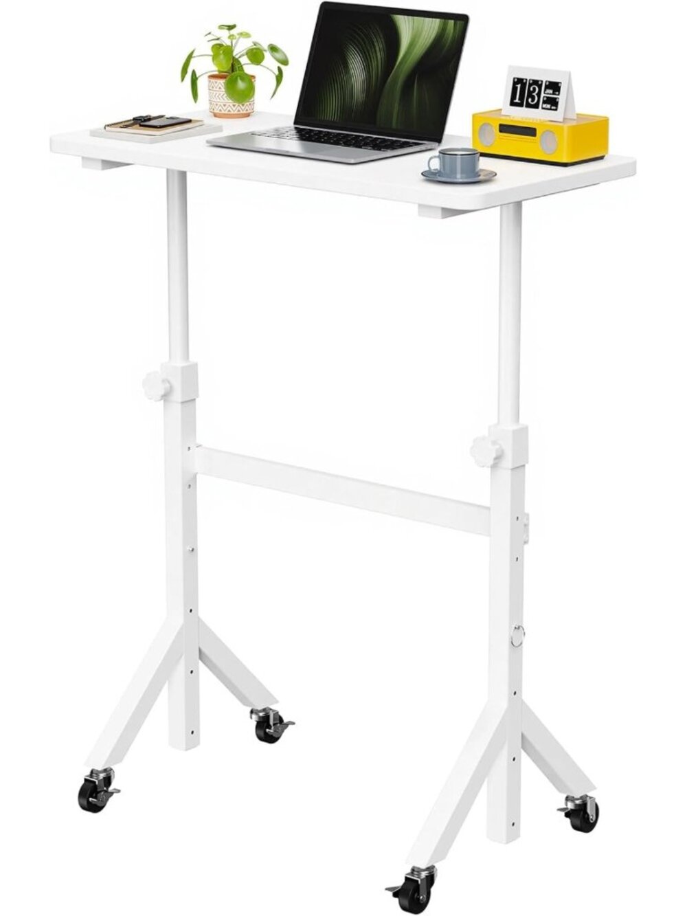 Mobile Standing Desk with Lockable Wheels & 6 Adjustable Height Levels